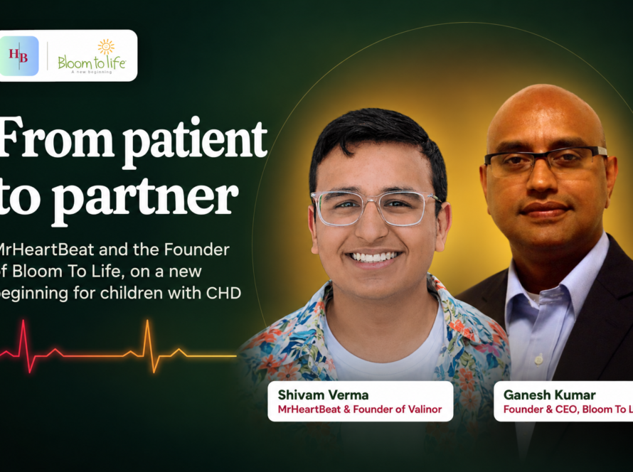 Shivam Verma (MrHeartBeat) and Ganesh Kumar of Bloom To Life beside the words From patient to partner.